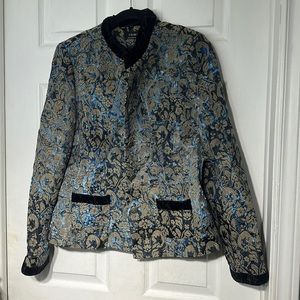 Vintage Tribal Floral Blazer with Black Velvet Trim